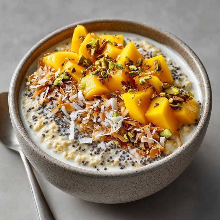 A bowl of oatmeal with fruit and nuts.