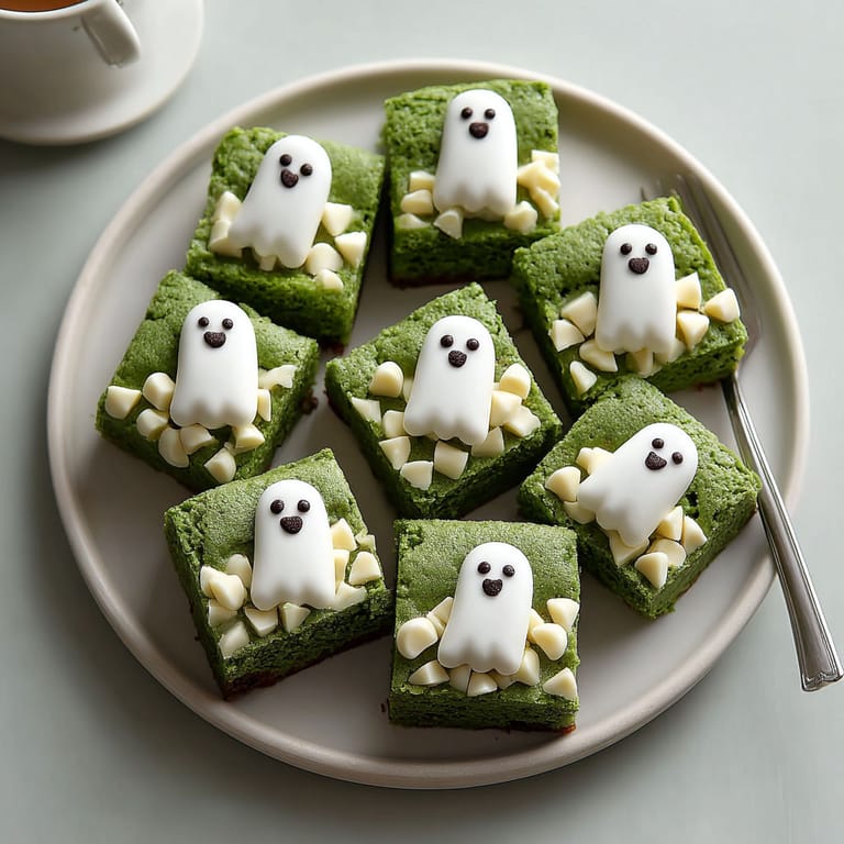 A plate of green and white cookies with ghost decorations.