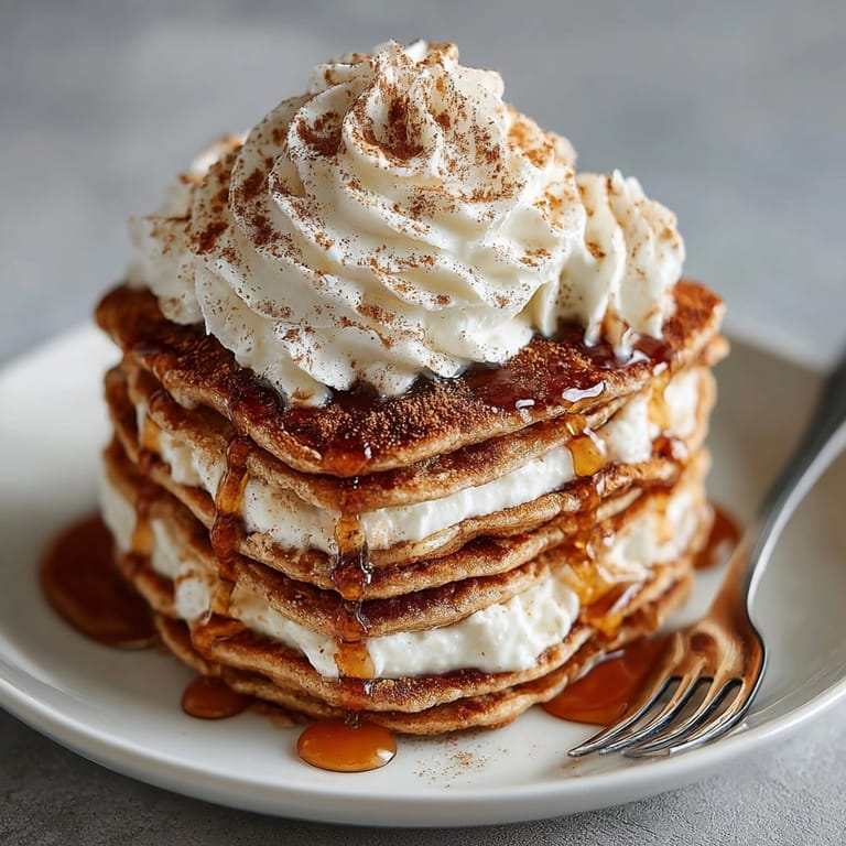 Delicious gingerbread pancake stack served with maple whipped cream, inviting and festive breakfast