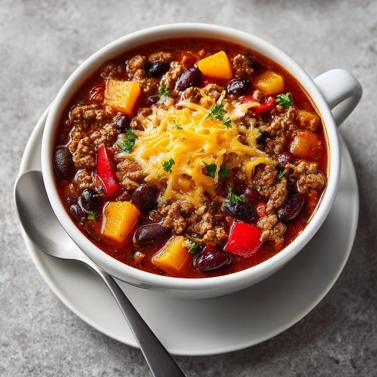 Warm and savory Pumpkin Chili, cooked with vibrant spices and autumnal flavors.