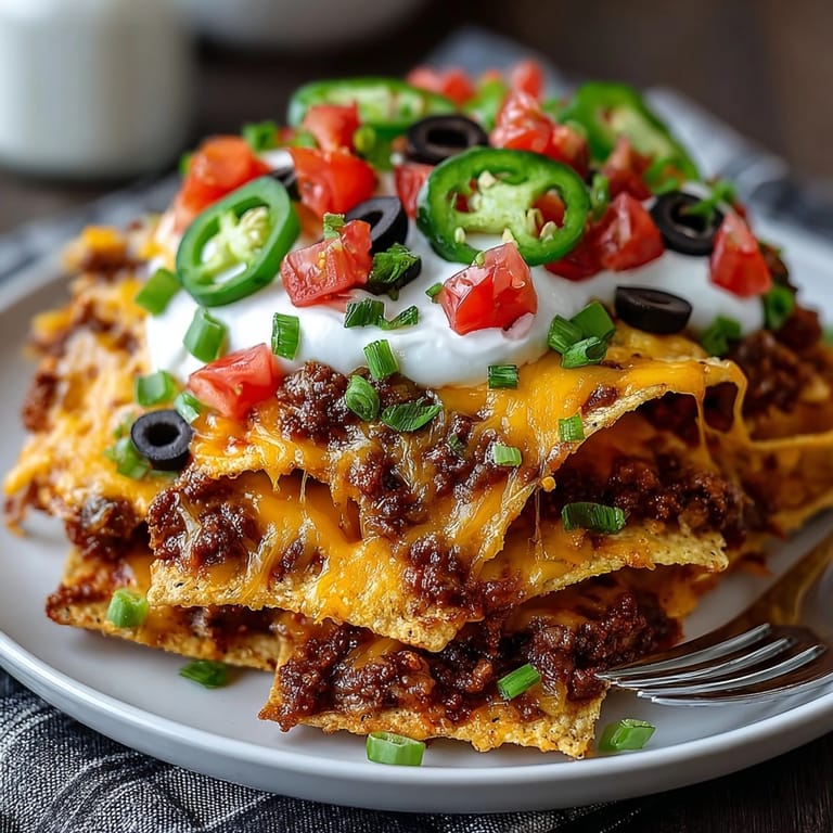 Pile of warm, cheesy Dollar Store Nachos, perfect for sharing at a casual cookout.
