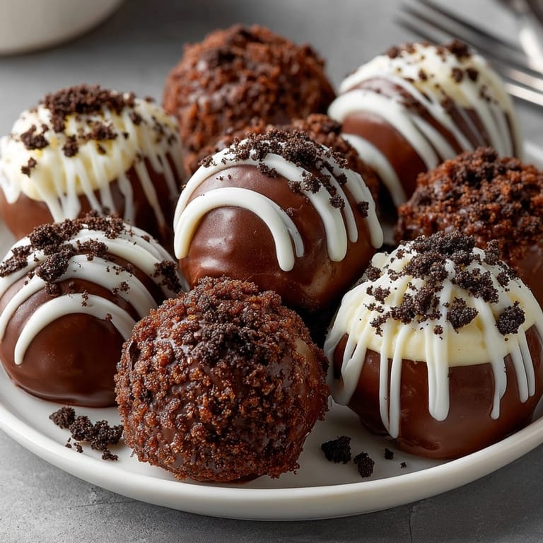 Easy No-Bake Oreo Truffles recipe: Bite-sized, decadent chocolate treats before garnishing.