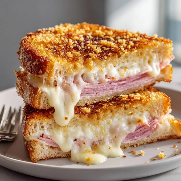 Imagine biting into this Croque Monsieur Grilled Cheese: crisp bread, savory ham, creamy cheese.