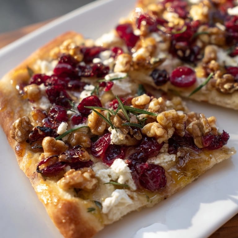 Warm, homemade Cranberry Walnut Flatbread recipe with crunchy walnuts and tart cranberries.