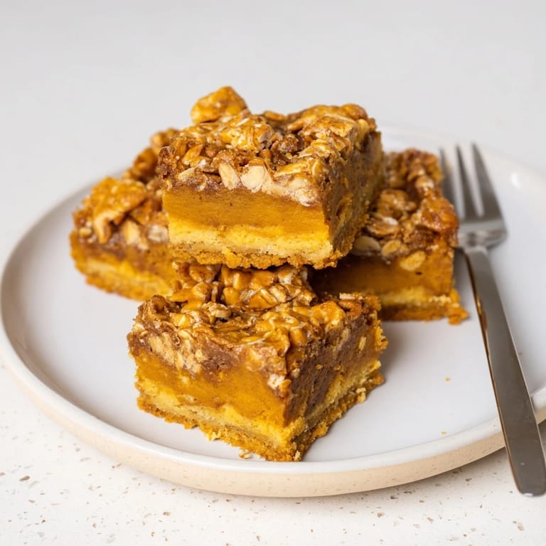 Warm, spiced Pumpkin Pie Blondies layered with rich pumpkin filling and coffee crunch.