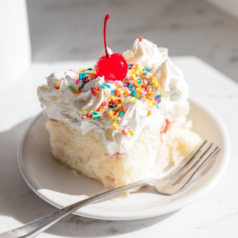 Mouthwatering Classic Soda Float Sheet Cake drizzled with soda-flavored icing and sprinkles.