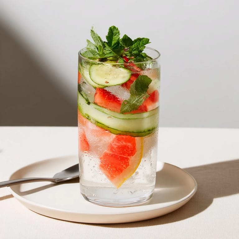 Vibrant strawberry and cucumber mocktails served over ice for summer hydration.  