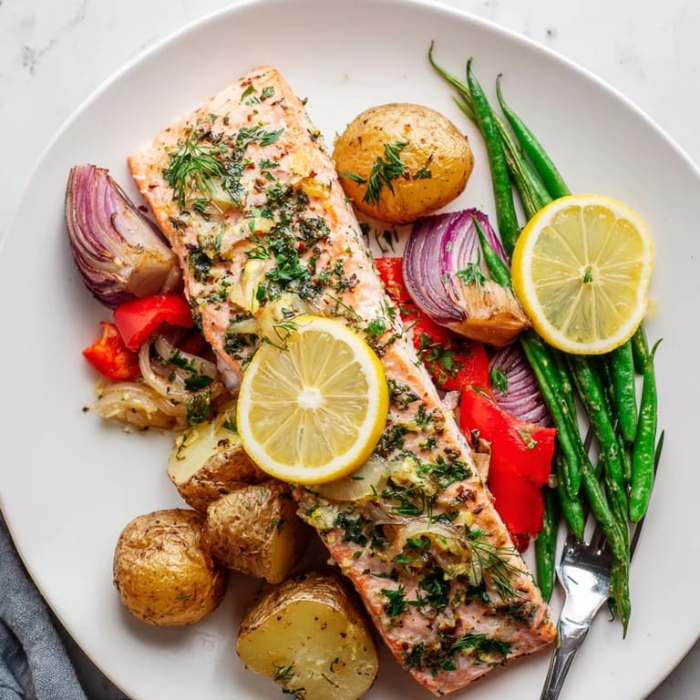 Vibrant Lemon Herb Salmon & Potato Sheet Pan, perfect for healthy weeknight meals.  
