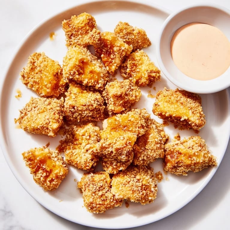 Close-up of crispy Bang Bang Chicken Bites served alongside creamy sweet chili mayo.