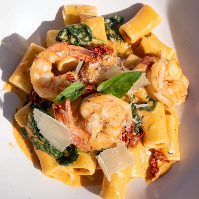Steaming One-Pot Marry Me Shrimp Pasta, featuring plump shrimp and fresh basil garnish.