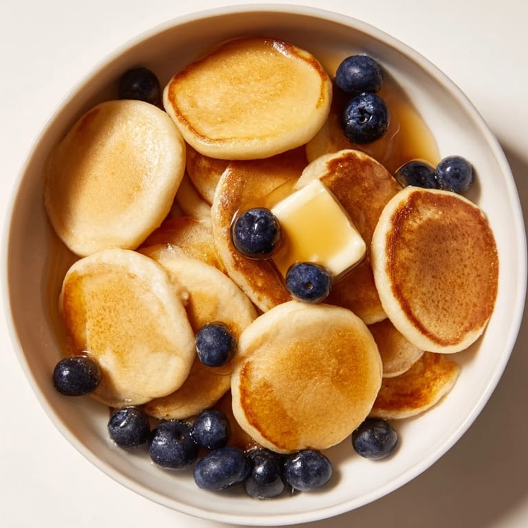 A spoon scoops up delicious Pancake Cereal, a fun and easy breakfast recipe anyone can make.
