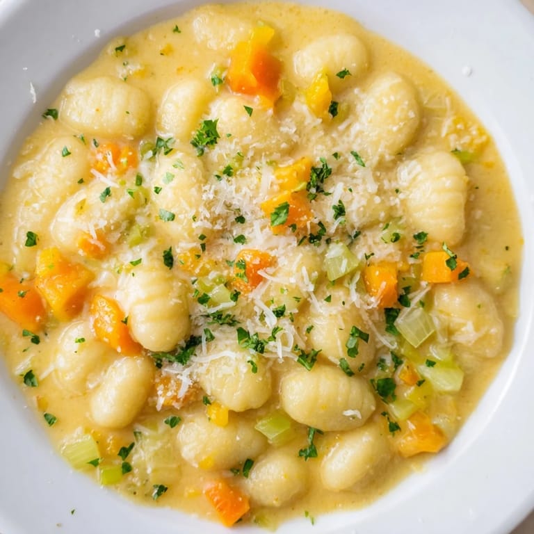 Hearty and flavorful, this Savory Butternut Squash Gnocchi Soup boasts tender vegetables in savory broth.