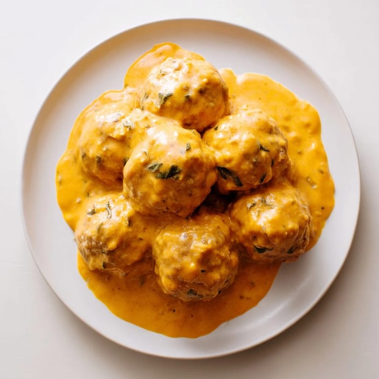 Succulent turkey meatballs served with a rich pumpkin sage sauce, perfect for a cozy fall meal.