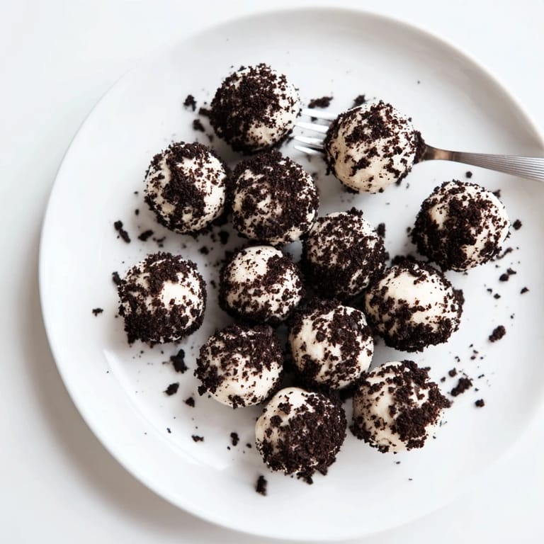 Imagine the textures: creamy Cream Cheese Oreo Protein Balls rolled, ready to eat and enjoy cold.