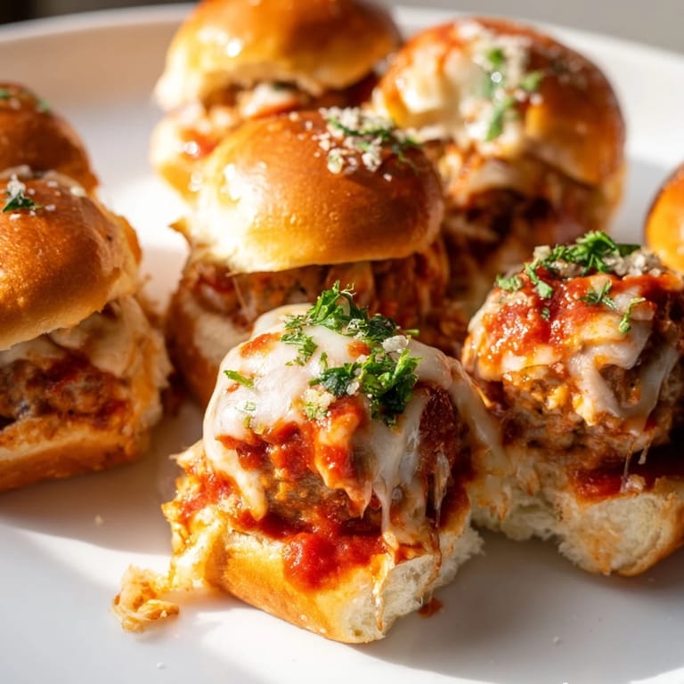 Golden-topped Easy Christmas Meatball Sliders, brimming with mozzarella and marinara, perfect for holiday feasts.