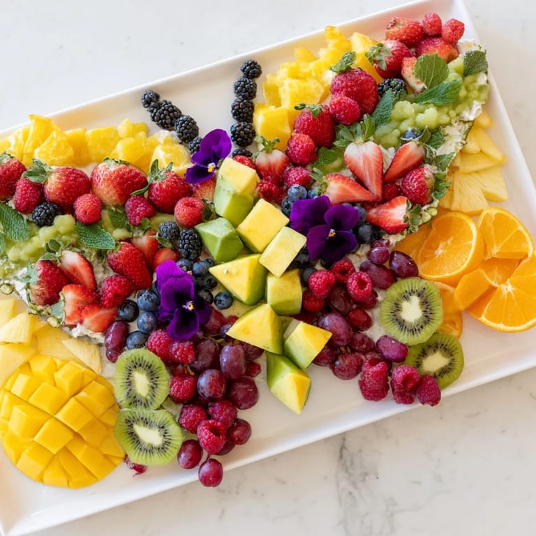 Sweet, refreshing Butterfly Garden Fruit Board offers a healthy snack with juicy fruit and vanilla yogurt.