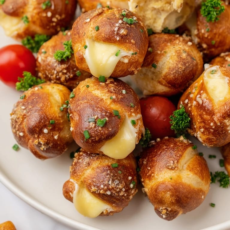 Warm, inviting image of a fresh Pretzel Joy Wreath appetizer, ready to share, with vibrant garnishes.