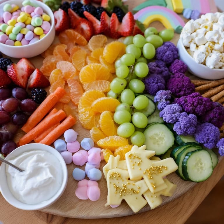Brighten your party with a beautiful Magical Unicorn Rainbow Snack Board, perfect for kids.