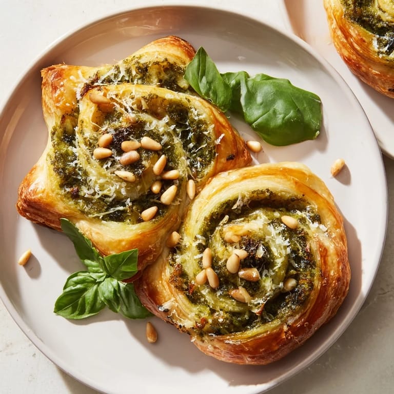 Vibrant basil pesto filling oozing in delicious, star-shaped pinwheels, perfect for a vegetarian appetizer.