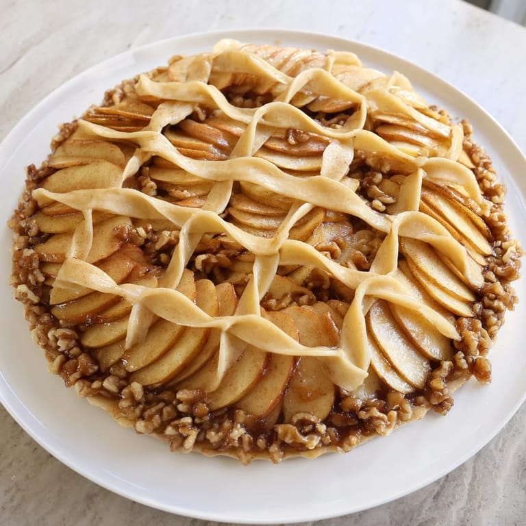 Warm Lattice Orchard, showcasing an intricate apple weave and a sweet, honeyed walnut filling.