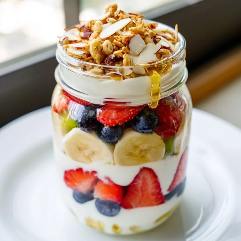 Enjoy a healthy Layered Yogurt Fruit Parfait showcasing layered yogurt, fresh fruit, and sweet granola.