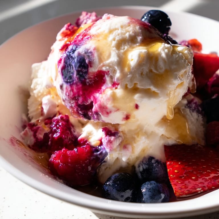 Close-up of Cottage Cheese Ice Cream: a refreshing, protein-packed frozen dessert ready to enjoy.