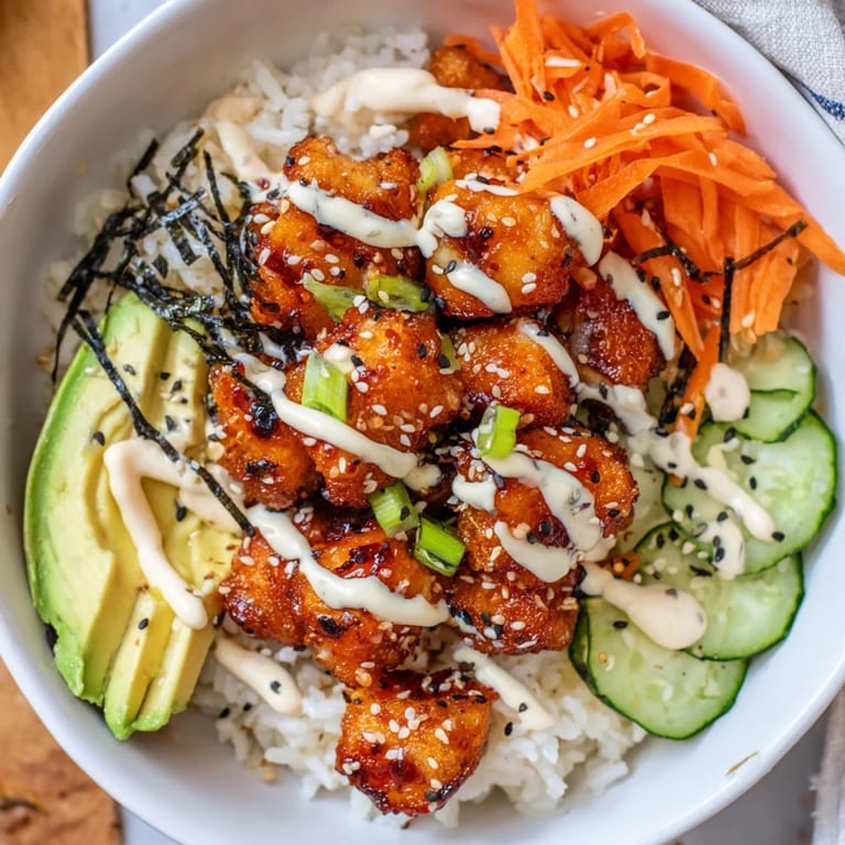 Vibrant salmon bites bowl served over fluffy rice, garnished with sesame seeds and scallions, perfect dinner.