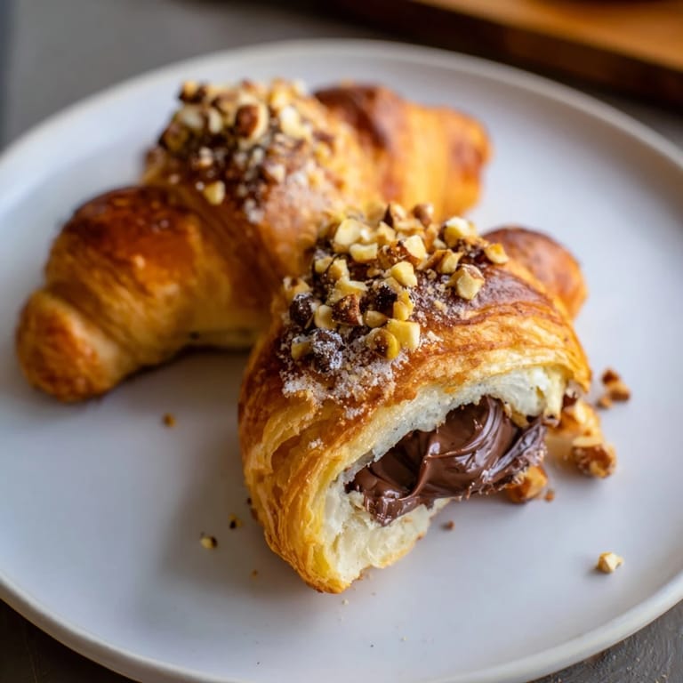 Crispy, decadent 3-Ingredient Nutella Croissants, a simple dessert with melty chocolate-hazelnut filling.
