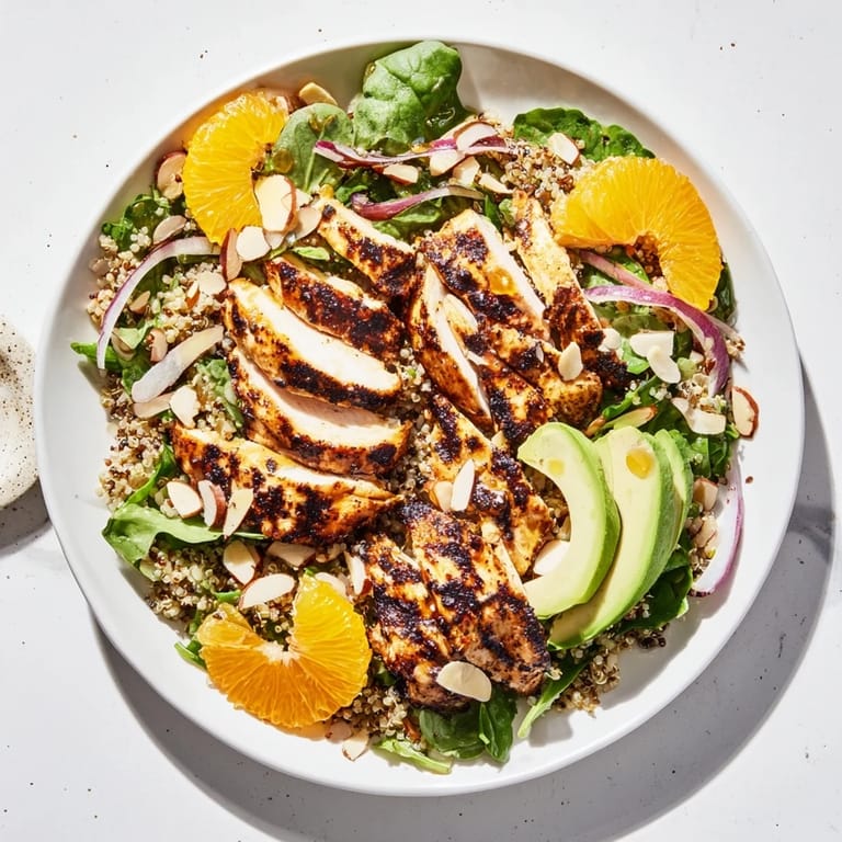 This vibrant Citrus Herb Chicken Salad Bowl features a colorful medley of fresh ingredients, including tender grilled chicken.