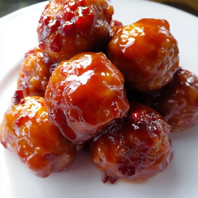 Tender beef meatballs coated in a vibrant peach glaze, served on a platter with toothpicks for easy party appetizer bites.