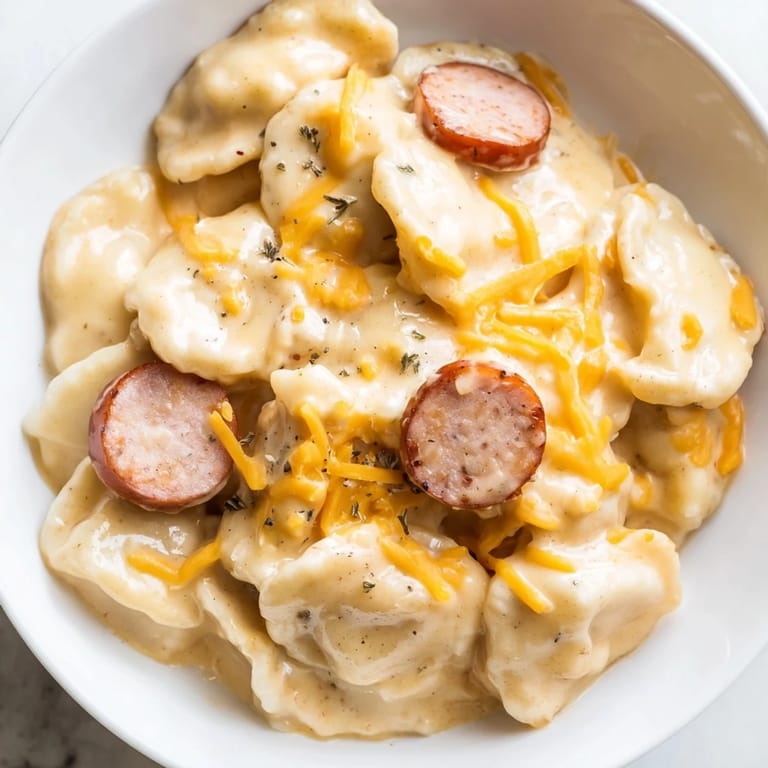 Layers of tender pierogi, smoky sausage, and onions create an irresistible, family-friendly slow cooker meal.