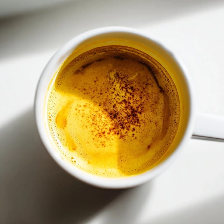 Creamy golden milk garnished with cinnamon dust, ready to soothe with its anti-inflammatory properties.