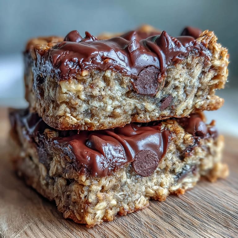 Freshly sliced baked oatmeal bars reveal a dense crumb speckled with banana and optional chopped nuts.  