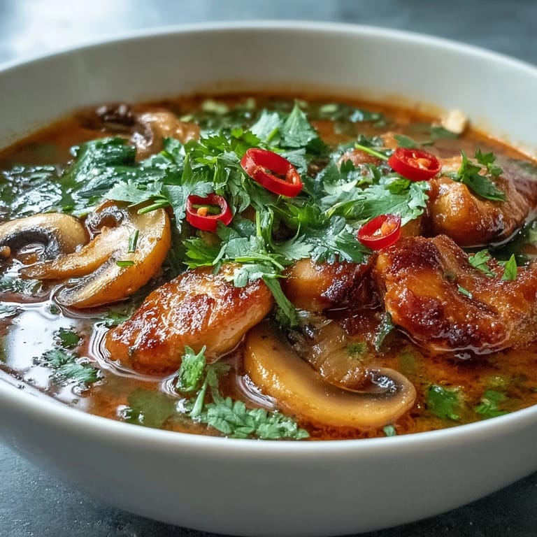 Flavorful Thai Coconut Curry Soup, creamy and rich, ready to enjoy.