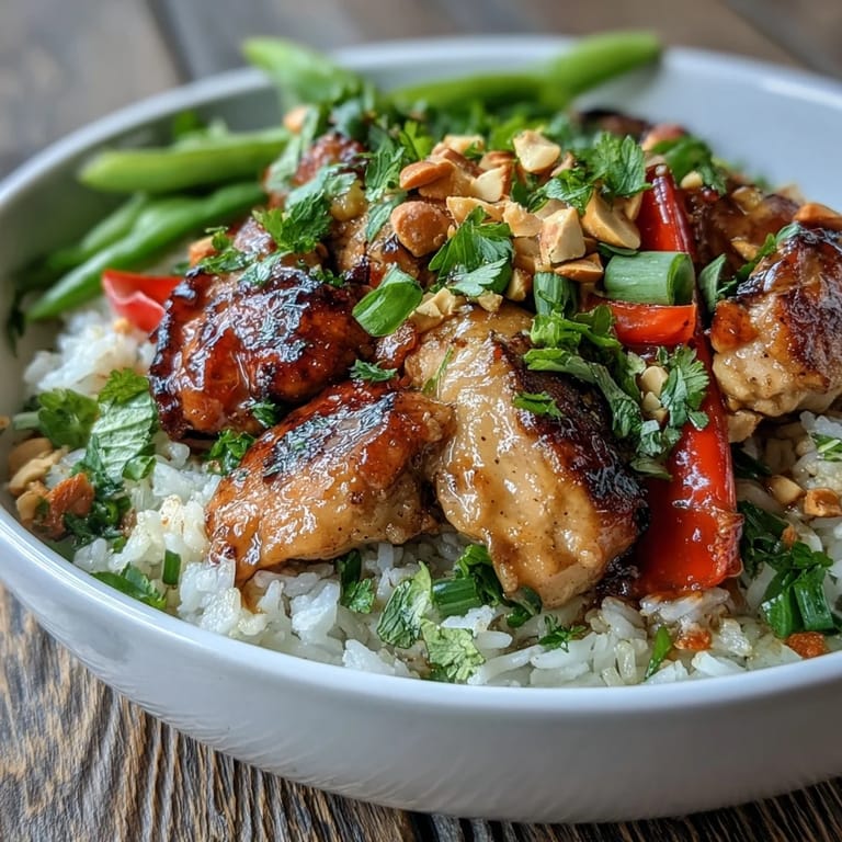 Savory Thai Chicken Coconut Bowl, perfectly seasoned with lime and chili, ready to eat.