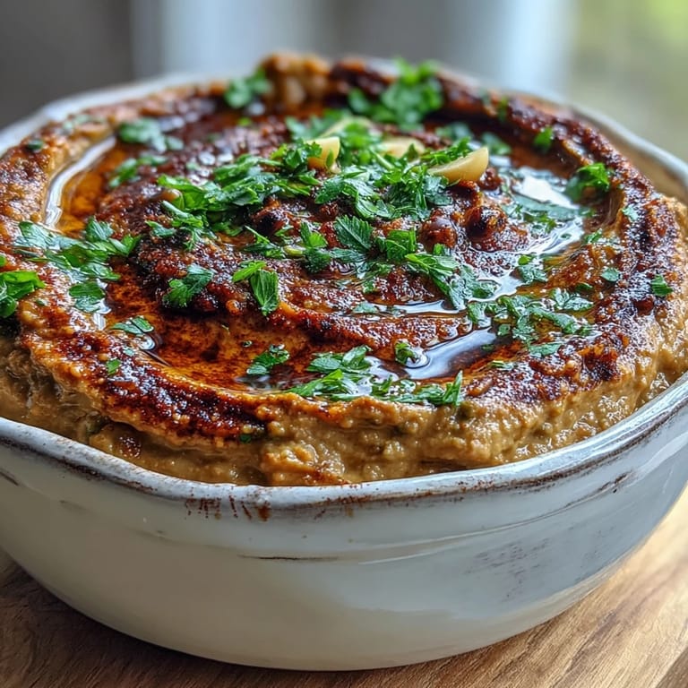 Healthy vegan Black-Eyed Pea Hummus drizzled with olive oil in a rustic serving bowl.