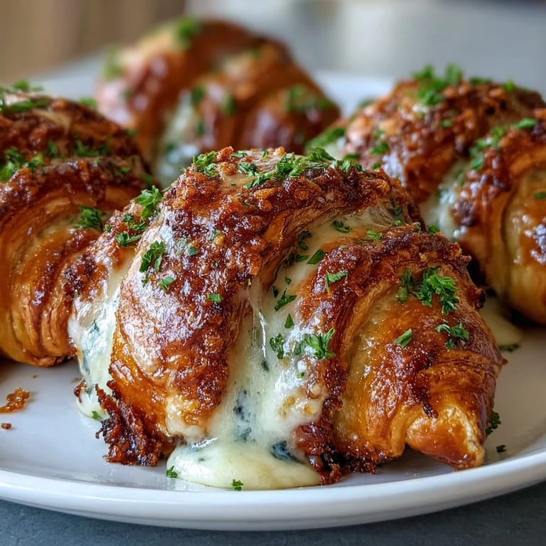Golden-brown Decadent Chicken Pillows with Garlic Parmesan Sauce are arranged on a tray, garnished with fresh parsley for a bright green accent.