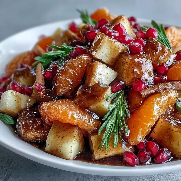 A bowl of Winter Fruit Salad with Cinnamon Vanilla Dressing featuring diced Fuji apples and vibrant citrus segments.