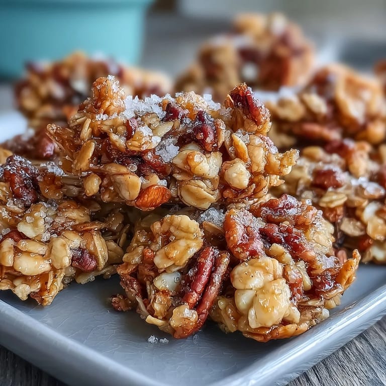 Homemade Salted Honey Granola served with Greek yogurt and fresh berries in a glass jar for breakfast.