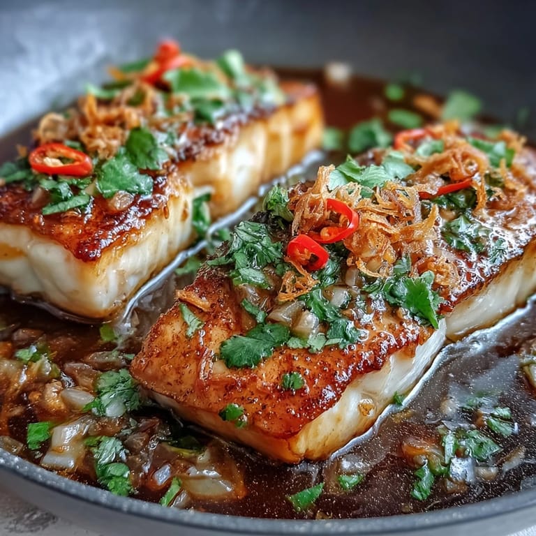 Easy Thai-inspired Chilli Lime Fish recipe, perfectly cooked fillets smothered in a zesty sauce with red chilies and ginger.