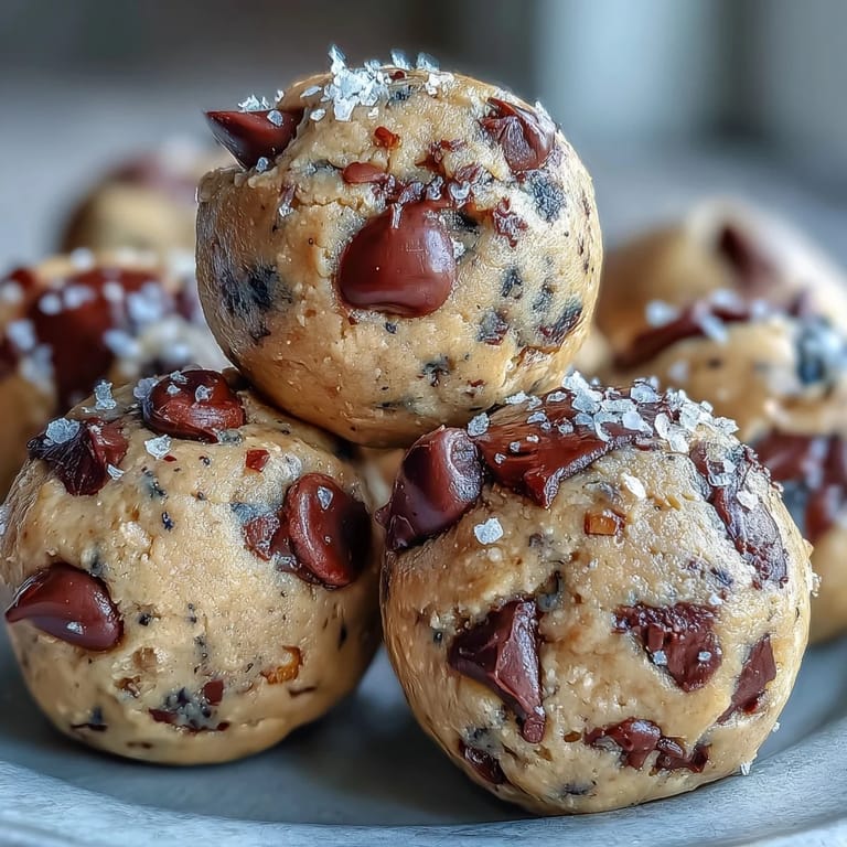 Plate of chickpea cookie dough bites with a glass of milk, perfect snack.