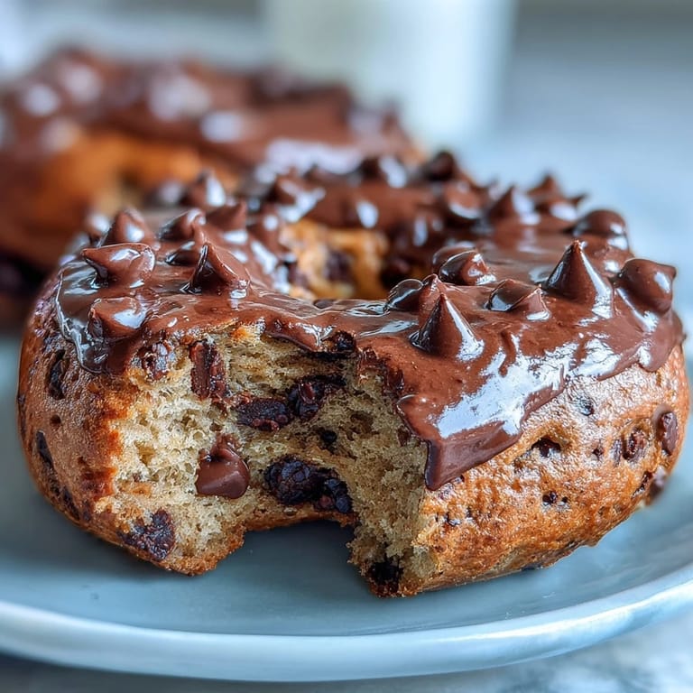 Freshly baked chocolate chip protein bagels with a glossy crust and gooey chocolate chips, ideal for meal prep or an energizing morning treat.