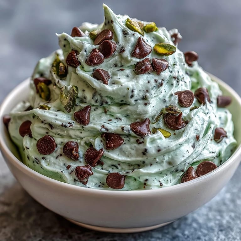 Creamy mint-flavored dessert dip with mini chocolate chips, perfect for St. Patrick's Day celebrations and served alongside vanilla wafers.