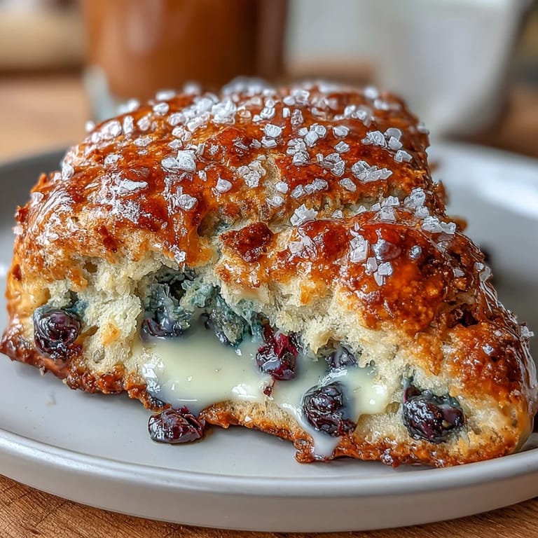 Fluffy homemade blueberry scones made with tangy sourdough discard, perfect for a comforting breakfast or afternoon snack.