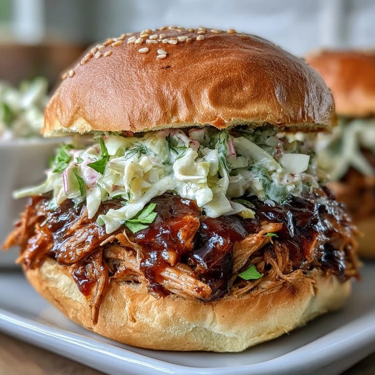 Festive platter of pulled pork sliders with coleslaw, drizzled with BBQ sauce, ideal for baby showers and celebrations.