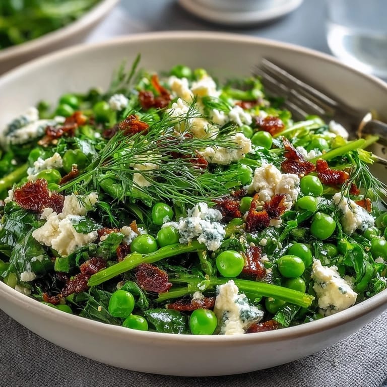 Colorful spring salad with lemon vinaigrette, radishes, and peas, bursting with fresh seasonal flavors and crunchy textures.  