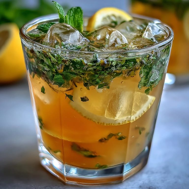 A glass of iced lavender lemonade, where aromatic lavender meets zesty lemon and cooling mint leaves in a springtime beverage.
