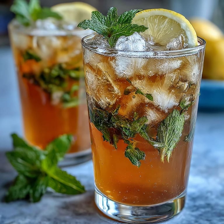 This iced lavender lemonade with fresh mint offers a delicate floral aroma, bright citrus tang, and a refreshing herbal finish.