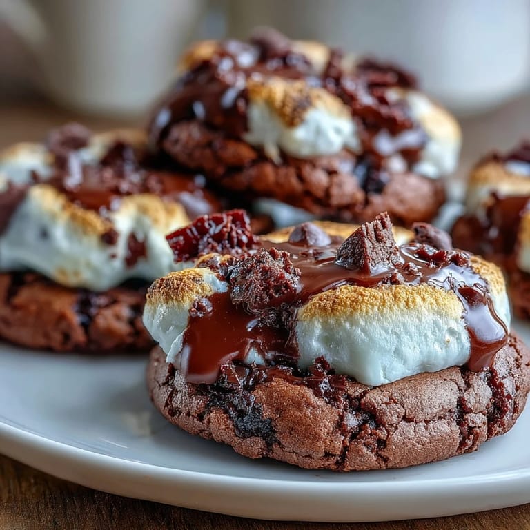 Classic smores flavor in brownie cookie form, finished with a golden marshmallow and melty chocolate topping.