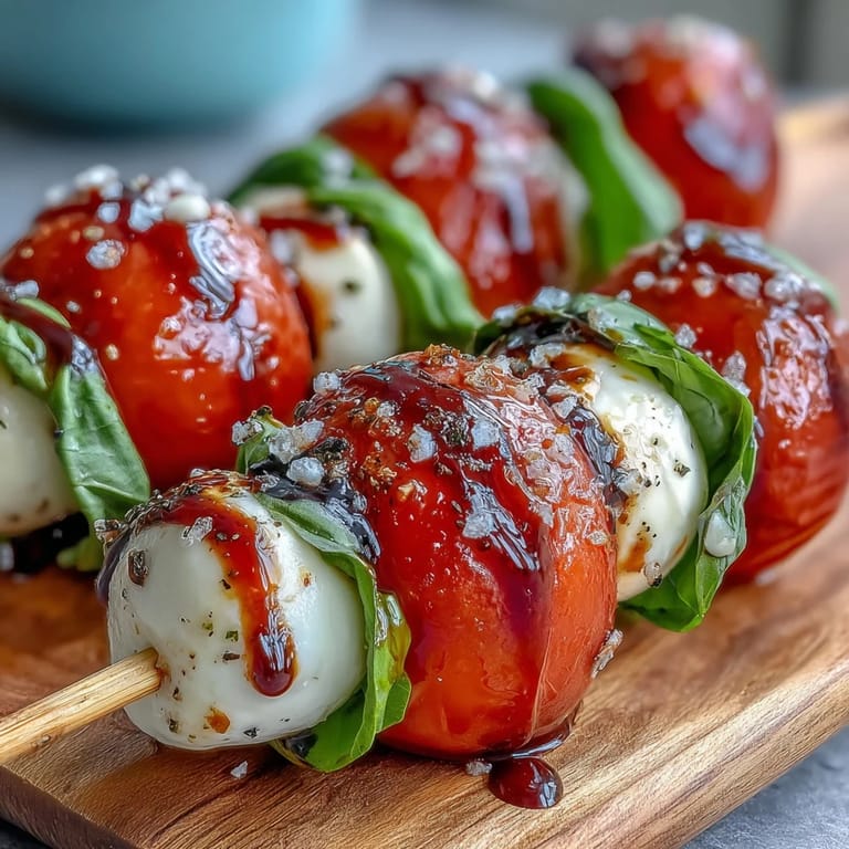 Easy Italian mini Caprese skewers with bright basil, juicy tomatoes, and creamy cheese.